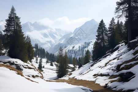 雪山森林的奇观背景图片