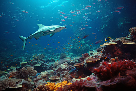 深海海神秘深海巨鲨徘徊背景