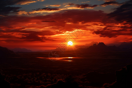 夕阳染红山巅背景图片