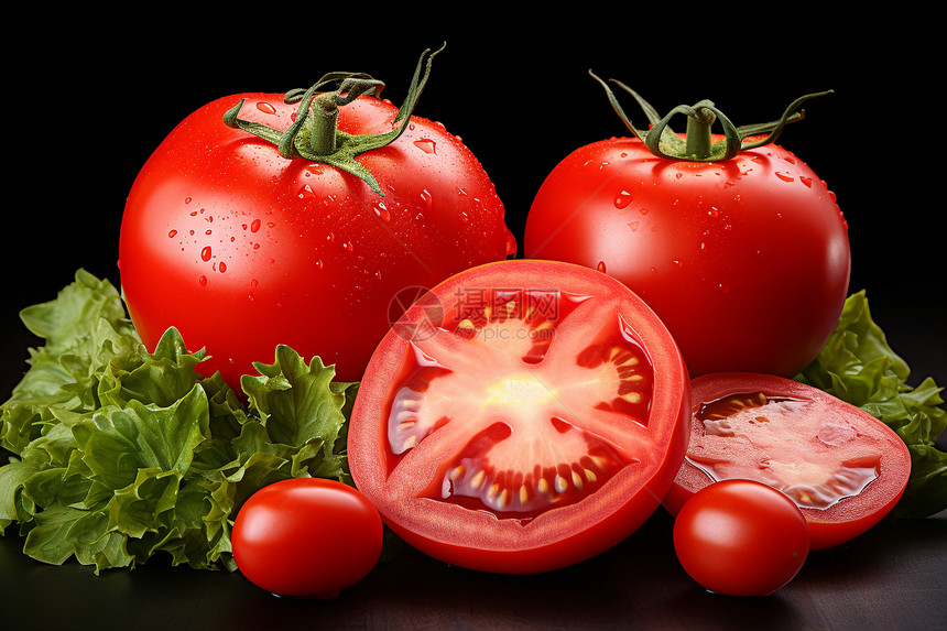 生机勃勃的番茄和生菜图片