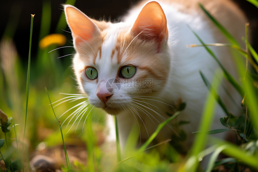 猫咪草地漫步图片
