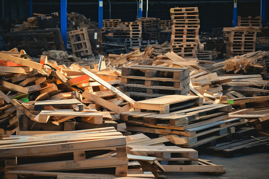 木材堆积在仓库里图片