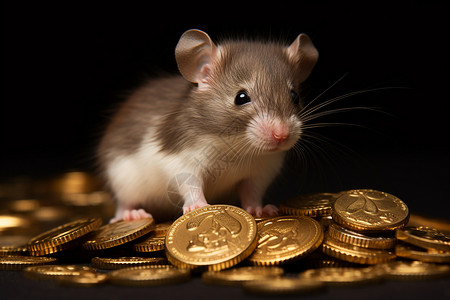 小老鼠坐在硬币上背景图片