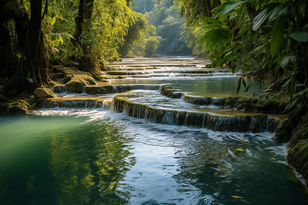 河流间的瀑布背景图片