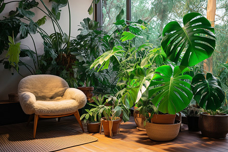 室内绿色植物充满绿植的室内角落背景