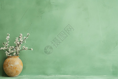 静物艺术绿墙前的花瓶背景