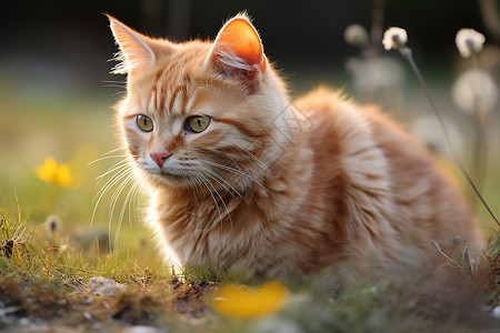 生气猫星人绿草地里一只黄色的猫背景