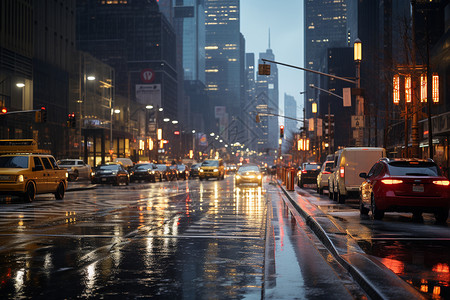 繁忙的傍晚城市街道背景图片