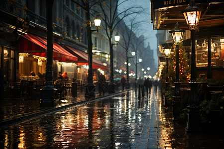 小城雨巷夜幕下的雨巷背景