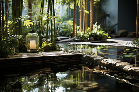 宁静自然的竹林茶馆背景图片