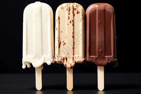 不同口味的巧克力脆皮冰棍高清图片