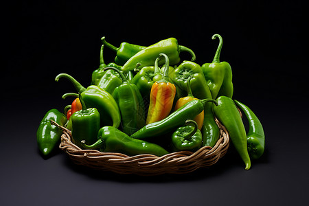 新鲜采摘的绿色辣椒背景图片