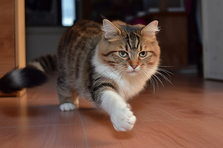 摇篮里猫咪房间里的虎斑猫背景