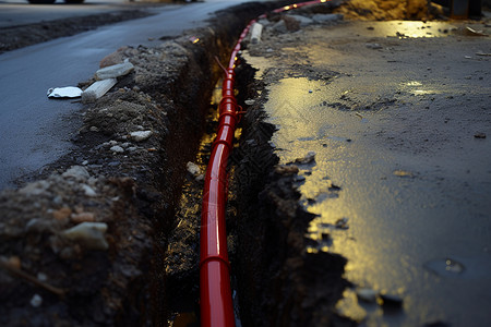地下埋设的红色管道高清图片