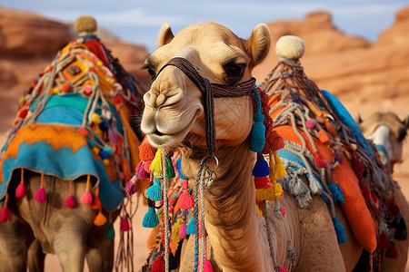 沙漠里的骆驼背景图片