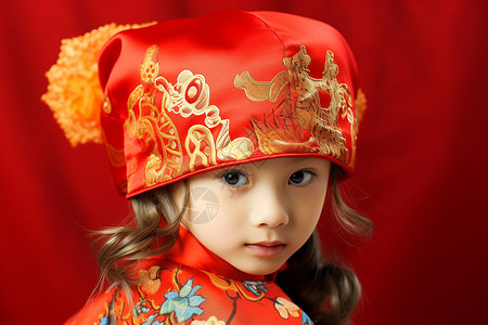中国传统服饰下的小女孩背景图片