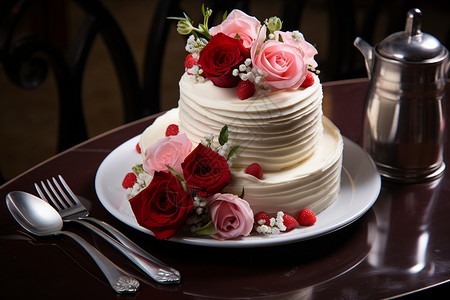美味的玫瑰花蛋糕奶油高清图片素材
