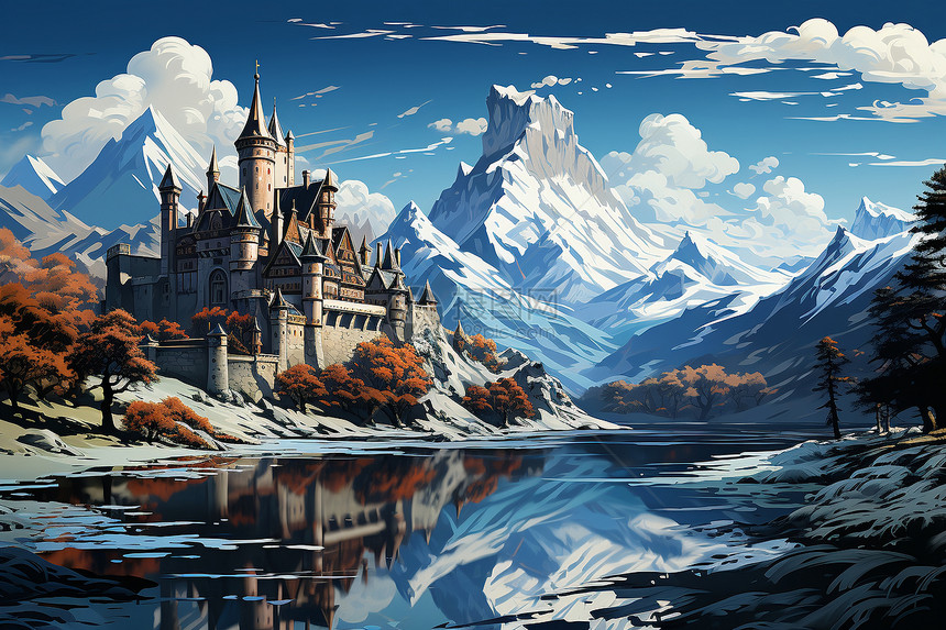 白雪皑皑中的城堡图片