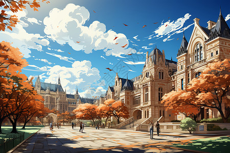 明亮的校园建筑背景图片