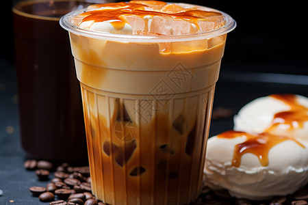 甜蜜的焦糖冰激凌咖啡冰块高清图片素材