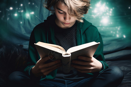 学习之星星空下的读书少年背景