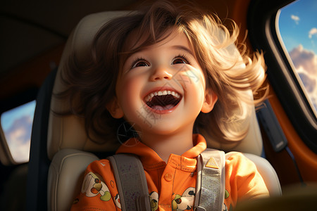 安全带车上开心的孩子插画