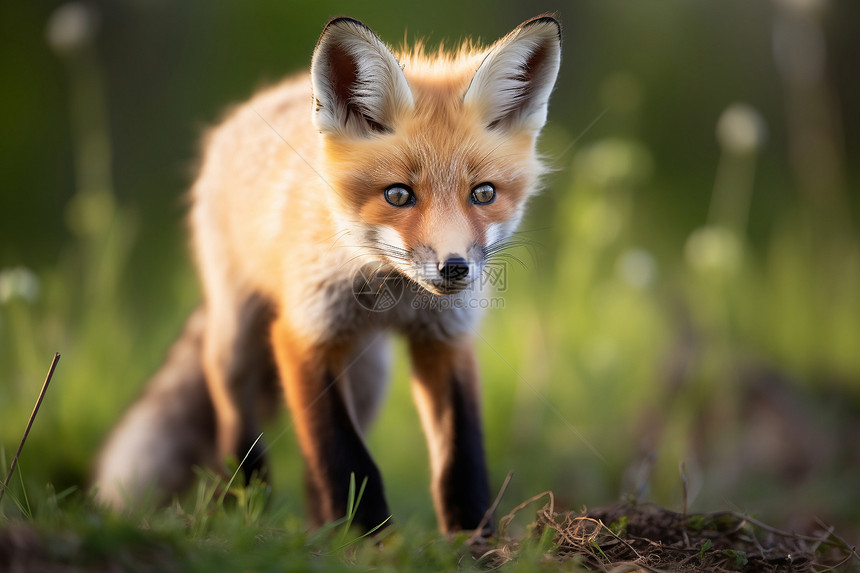 小狐狸在草地上玩耍图片