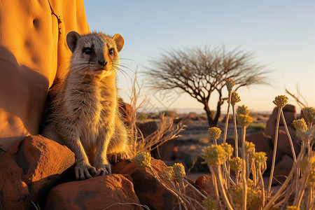 沙漠中觅食的箭袋鼠背景图片