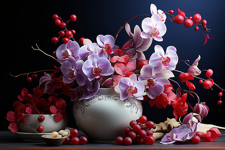 陶瓷花瓶里的兰花背景图片