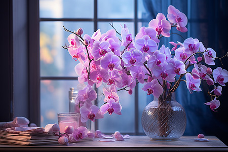 玻璃花瓶里的兰花背景图片