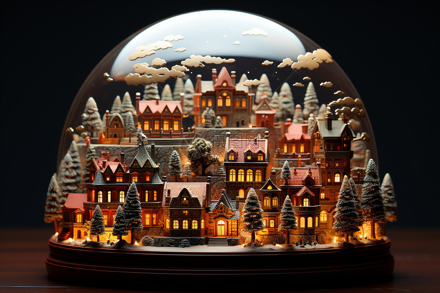 冬季梦幻的村庄水晶球图片
