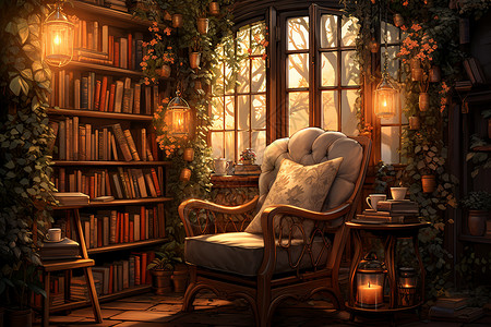 惬意舒适的书房背景图片