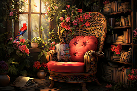 阳光中温馨的书房背景图片