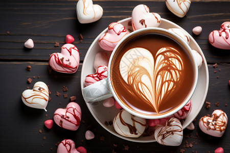 心形咖啡素材心形热巧克力背景