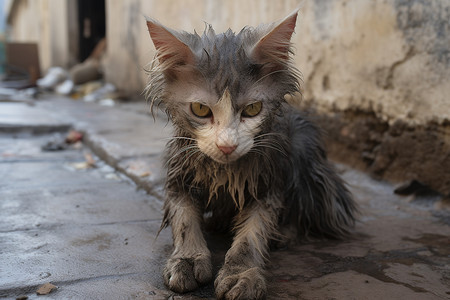 小猫特写街道上可怜的流浪猫背景