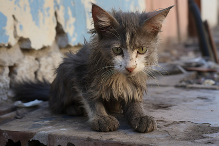 街道上被遗弃的小猫高清图片