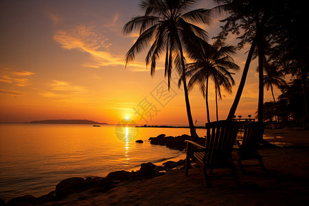 夕阳下的沙滩背景图片