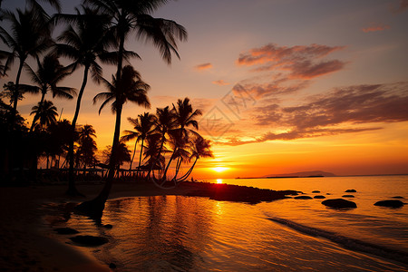 夜幕下的热带沙滩日落背景图片