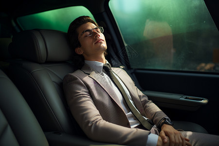 商务男子熟睡在车里背景图片