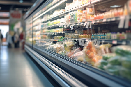 超市冰柜里售卖的食物背景图片