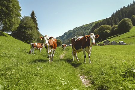 田野中行走的奶牛背景图片