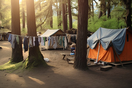 森林里的露营帐篷背景图片
