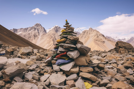 可爱韩系插画山巅的石头堆背景