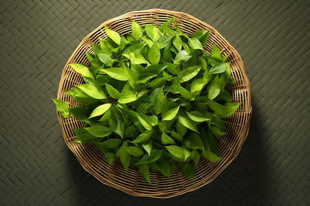 篮子里的清新绿茶背景图片