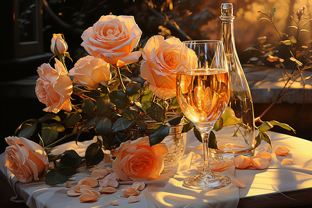 香槟和浪漫玫瑰高清图片