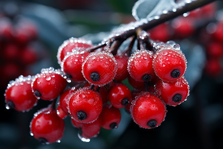 冰霜中的浆果背景图片