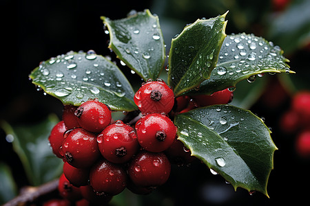 水滴与红色浆果背景图片