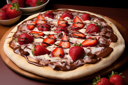 巧克力覆盖的草莓披萨背景图片