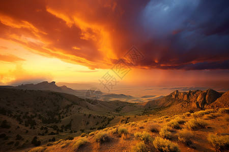 壮丽山脉的日落景色背景图片