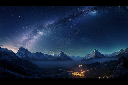 山间炫丽的夜空景观背景图片
